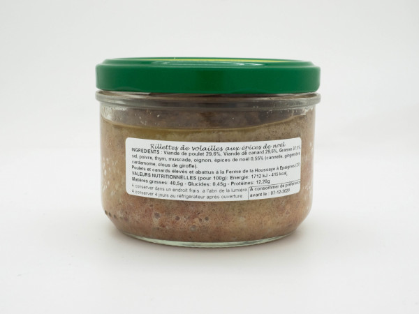 Rillettes de vollailes aux épices de noël 200gr